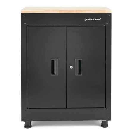 Mastercraft 2-Door Wooden Top Base Storage Cabinet with Adjustable Shelf, Black Series, 28 x 18 x 37-in