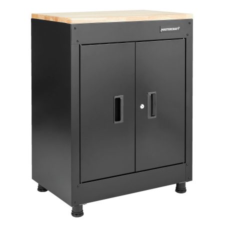 Mastercraft 2-Door Wooden Top Base Storage Cabinet with Adjustable Shelf, Black Series, 28 x 18 x 37-in