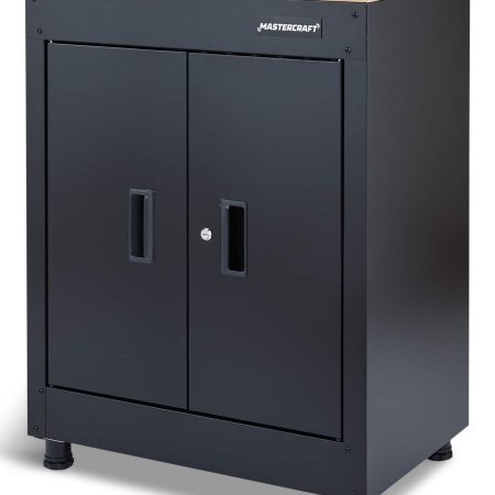 Mastercraft 2-Door Wooden Top Base Storage Cabinet with Adjustable Shelf, Black Series, 28 x 18 x 37-in