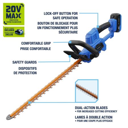 Mastercraft 20V Electric Hedge Trimmer with PWR POD 2.0Ah Battery, 22-in