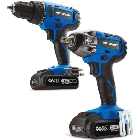 Mastercraft 20V Max Lithium-Ion Cordless Drill and Impact Wrench with 2 PWR POD 2.0 Ah Batteries & Charger Combo Kit