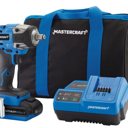 Mastercraft 20V Max Lithium-Ion Brushless Cordless Impact Wrench with PWR POD 2.0 Ah Battery & Charger, 1/2-in