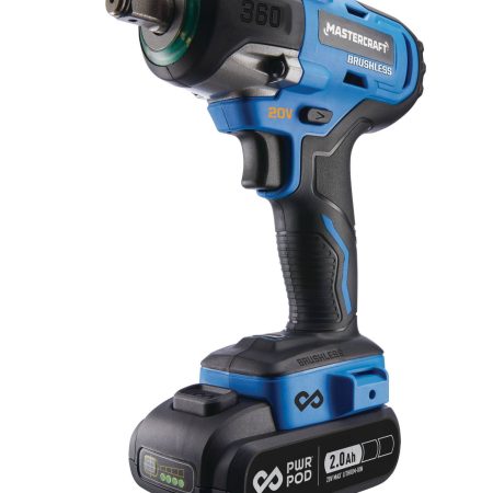 Mastercraft 20V Max Lithium-Ion Brushless Cordless Impact Wrench with PWR POD 2.0 Ah Battery & Charger, 1/2-in