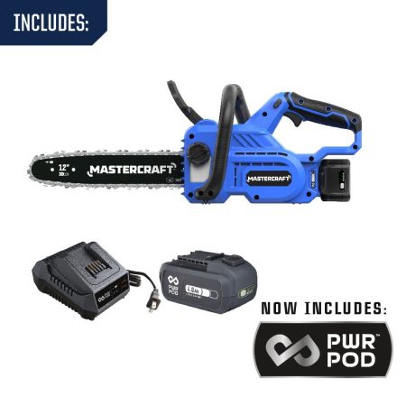 Mastercraft 20V Cordless Chainsaw, 12-in w/ PWR POD 4.0 Ah Battery