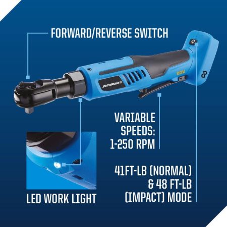 Mastercraft 20V Max Lithium-Ion Cordless Variable Speed Ratchet Wrench, 3/8-in, Tool Only, PWR POD Compatible