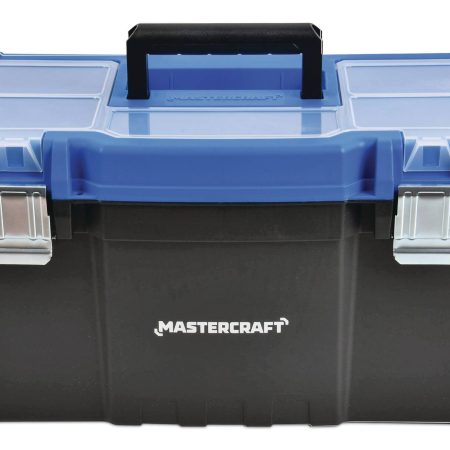 Mastercraft Portable Plastic Tool Box w/ Removable Tray & Tray Top, Blue, 22-in