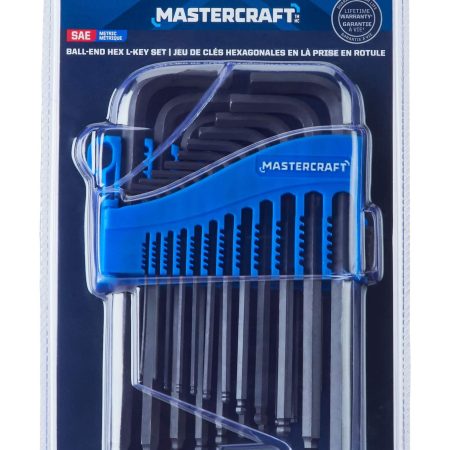 Mastercraft SAE/Metric Long Ball End Hex Key Set/Allen Wrench Set, Rust Resistant, Cr-V Steel, 25-pc