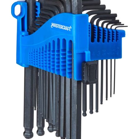 Mastercraft SAE/Metric Long Ball End Hex Key Set/Allen Wrench Set, Rust Resistant, Cr-V Steel, 25-pc