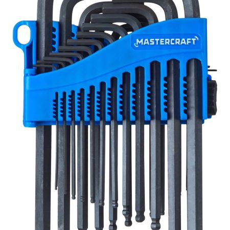 Mastercraft SAE/Metric Long Ball End Hex Key Set/Allen Wrench Set, Rust Resistant, Cr-V Steel, 25-pc