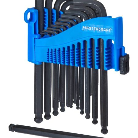 Mastercraft SAE/Metric Long Ball End Hex Key Set/Allen Wrench Set, Rust Resistant, Cr-V Steel, 25-pc