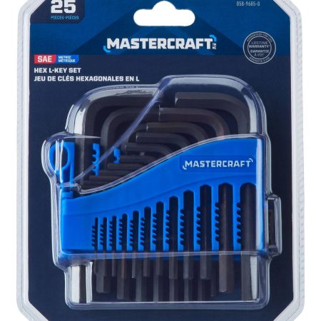 Mastercraft SAE/Metric Short Hex Key Set/Allen Wrench Set, Rust Resistant, Cr-V Steel, 25-pc