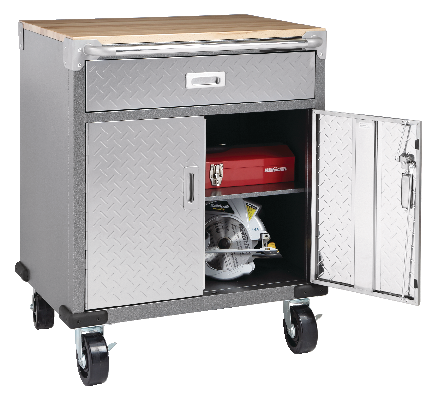 Mastercraft 2-Door, 1-Drawer Wooden Top Base Storage Cabinet with Wheels, Diamond Series, 29 x 23 x 35-in