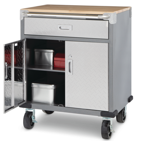 Mastercraft 2-Door, 1-Drawer Wooden Top Base Storage Cabinet with Wheels, Diamond Series, 29 x 23 x 35-in