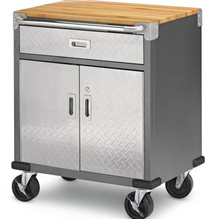 Mastercraft 2-Door, 1-Drawer Wooden Top Base Storage Cabinet with Wheels, Diamond Series, 29 x 23 x 35-in