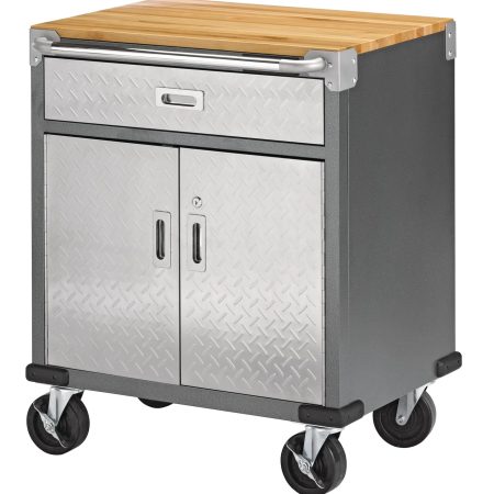 Mastercraft 2-Door, 1-Drawer Wooden Top Base Storage Cabinet with Wheels, Diamond Series, 29 x 23 x 35-in