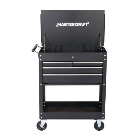 Mastercraft Rolling Tool Cart/Utility Cart w/ 4 Drawers, Black, 30-in