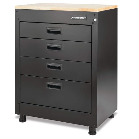 Mastercraft 4-Drawer Wooden Top Base Storage Cabinet, Black Series, 28 x 18 x 37-in