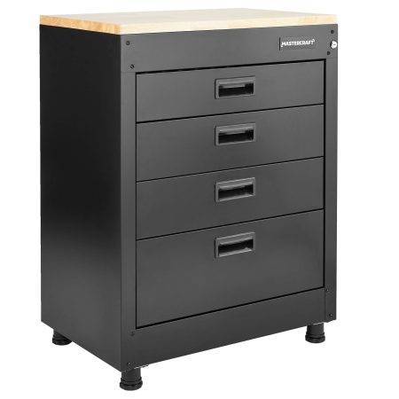 Mastercraft 4-Drawer Wooden Top Base Storage Cabinet, Black Series, 28 x 18 x 37-in