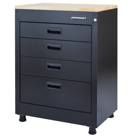 Mastercraft 4-Drawer Wooden Top Base Storage Cabinet, Black Series, 28 x 18 x 37-in