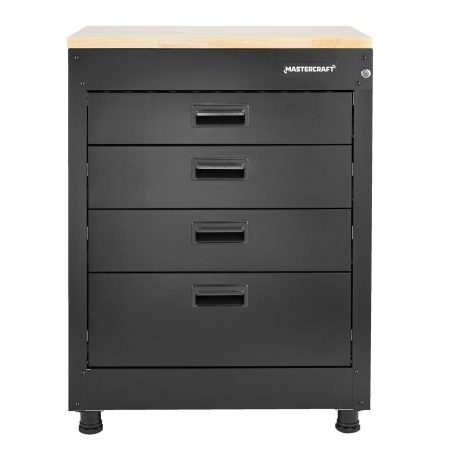 Mastercraft 4-Drawer Wooden Top Base Storage Cabinet, Black Series, 28 x 18 x 37-in