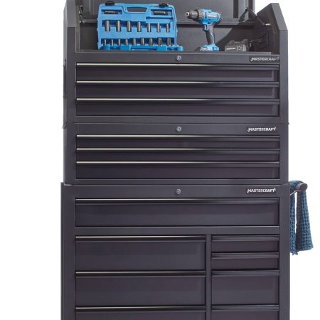 Mastercraft Tool Storage Chest, Built-In Power Bar with USB, 3 Drawer, 41-in, Black