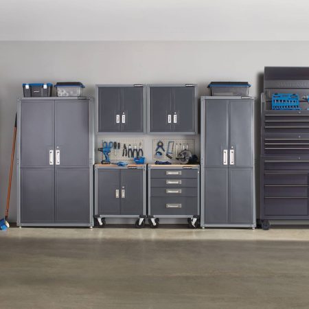 Mastercraft 2-Door Tall Cabinet with 3 Adjustable Shelves, Grey Series, 72 x 30 x 18-in