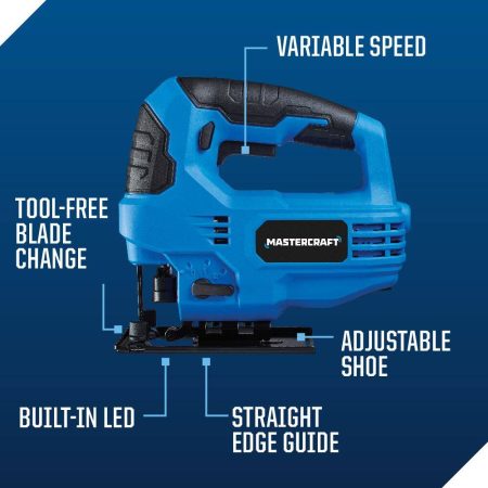 Mastercraft 5A 4-Position Variable Speed Orbital Jigsaw with LED Light & Straight Edge Guide