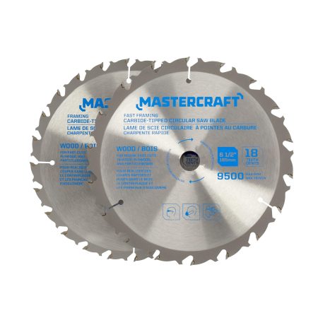 Mastercraft 6-1/2-in 18/24T Carbide Tipped Fast Framing Circular Saw Blade Set for Wood, 2-pc