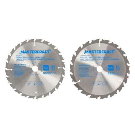 Mastercraft 6-1/2-in 18/24T Carbide Tipped Fast Framing Circular Saw Blade Set for Wood, 2-pc