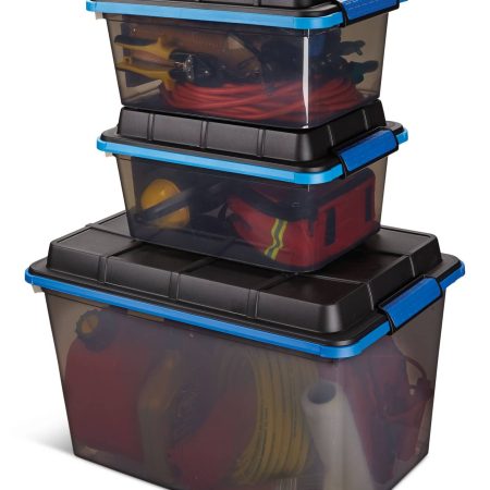 Mastercraft Tinted Transparent Heavy Duty Storage Box with Latched Lid, Assorted Sizes