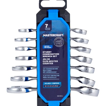 Mastercraft Combination Stubby Wrench Set, Metric, Nickel-Chrome Plating, 7-pc