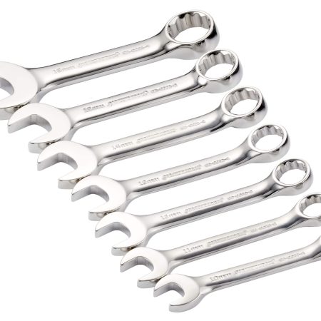 Mastercraft Combination Stubby Wrench Set, Metric, Nickel-Chrome Plating, 7-pc