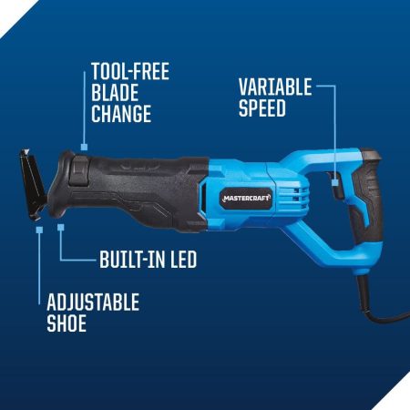 Mastercraft 8.5A Variable Speed T-Shank Reciprocating Saw with LED Light & Blade