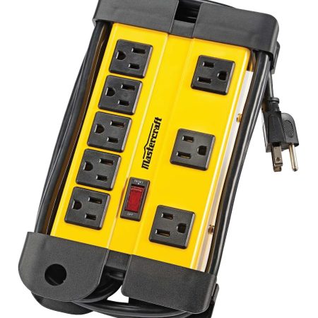 Mastercraft 8-Outlet Power Bar with 6-ft Cord, Circuit Breaker and Lighted Switch, Yellow/Black