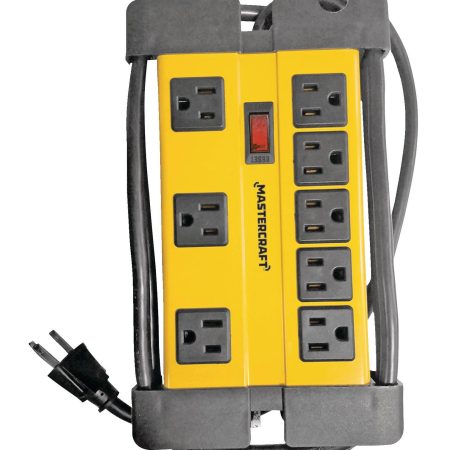 Mastercraft 8-Outlet Power Bar with 6-ft Cord, Circuit Breaker and Lighted Switch, Yellow/Black