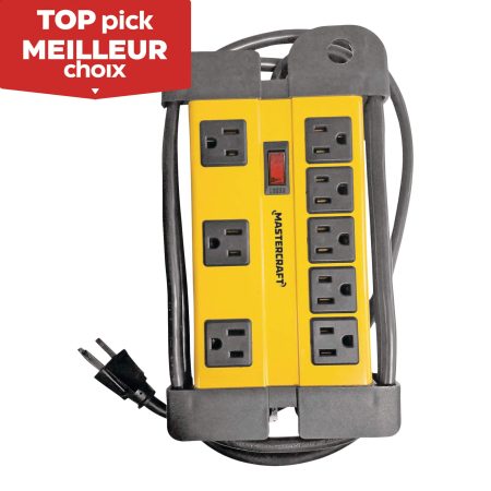 Mastercraft 8-Outlet Power Bar with 6-ft Cord, Circuit Breaker and Lighted Switch, Yellow/Black