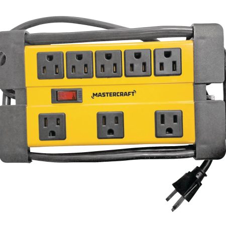 Mastercraft 8-Outlet Power Bar with 6-ft Cord, Circuit Breaker and Lighted Switch, Yellow/Black