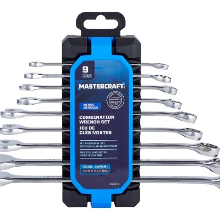 Mastercraft Combination Wrench Set, Metric, Nickel-Chrome Plating, 9-pc