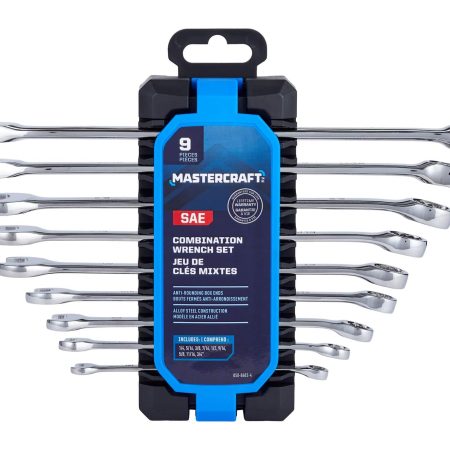 Mastercraft Combination Wrench Set, SAE, Nickel-Chrome Plating, 9-pc