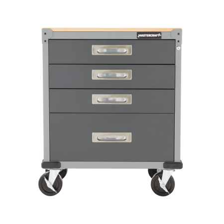 Mastercraft 4-Drawer Wooden Top Base Cabinet with Wheels, Grey Series, 34.5 x 28 x 18-in