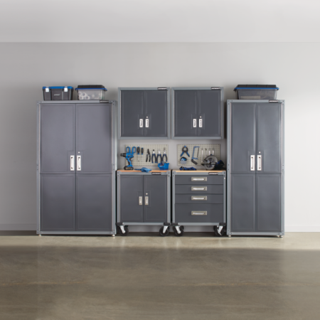 Mastercraft 2-Door Tall Cabinet with 3 Adjustable Shelves, Grey Series, 72 x 30 x 18-in