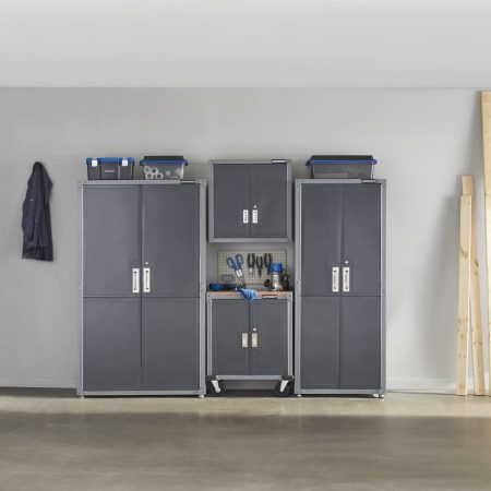 Mastercraft 2-Door Tall Cabinet with 3 Adjustable Shelves, Grey Series, 72 x 42 x 18-in