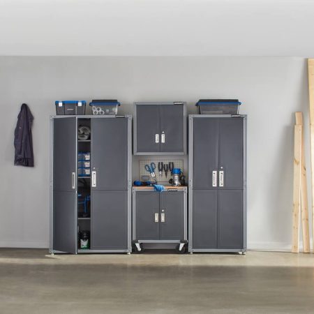 Mastercraft 2-Door Tall Cabinet with 3 Adjustable Shelves, Grey Series, 72 x 42 x 18-in