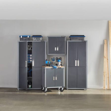 Mastercraft 2-Door Tall Cabinet with 3 Adjustable Shelves, Grey Series, 72 x 30 x 18-in