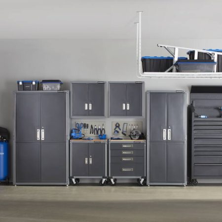 Mastercraft 2-Door Tall Cabinet with 3 Adjustable Shelves, Grey Series, 72 x 42 x 18-in