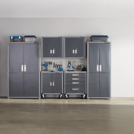 Mastercraft 2-Door Tall Cabinet with 3 Adjustable Shelves, Grey Series, 72 x 30 x 18-in