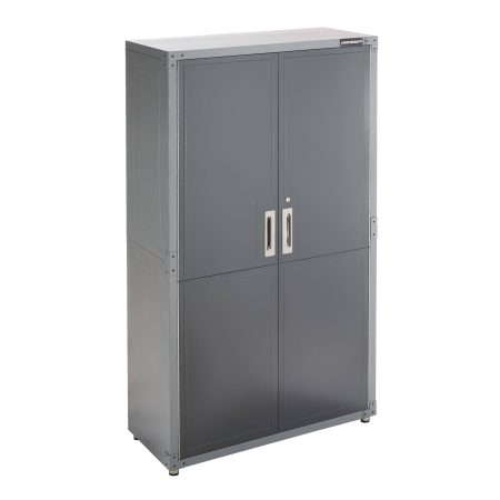 Mastercraft 2-Door Tall Cabinet with 3 Adjustable Shelves, Grey Series, 72 x 42 x 18-in