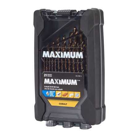 MAXIMUM Cobalt Drill Bit Set for Wood, Metal, Plastic, 21-pc