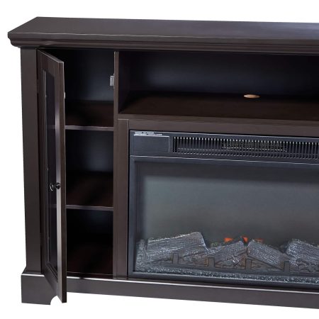 CANVAS Kingwood Media Electric Fireplace TV Stand, 57-in, 1500W, Includes Remote Control, Brown