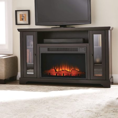 CANVAS Kingwood Media Electric Fireplace TV Stand, 57-in, 1500W, Includes Remote Control, Brown